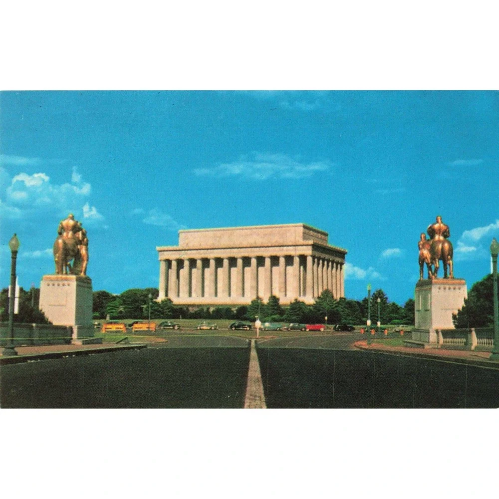 Lincoln Memorial Washington DC Vintage Chrome Postcard Italian Statues PE-15
